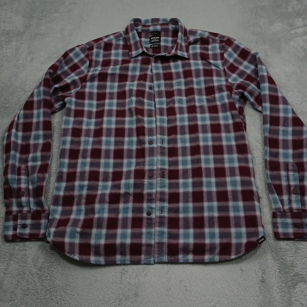 Prana Shirt Mens Medium Red Plaid Flannel Button Up Outdoor Casual Long Sleeve